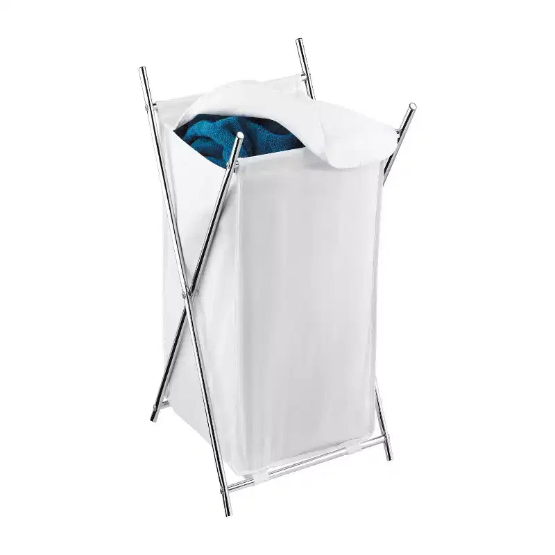 Honey-Can-Do Folding Hamper Chrome: Steel Frame, Collapsible Laundry Sorter with Lid, 3 Volume Capacity, Silver
