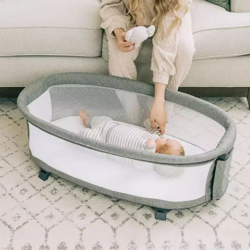 Deluxe Bedside Bassinet: Storage Bin/Shelf, Metal Frame, 20 lbs Capacity, Modern Decor