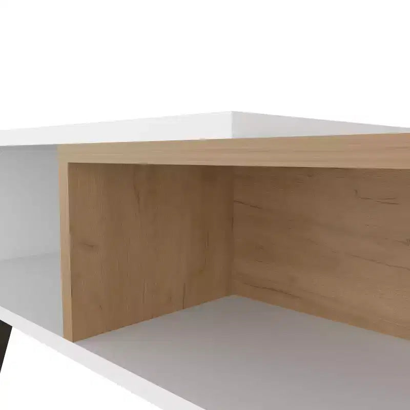 Multicolor Scandinavian Coffee Table with 2 Shelves 4 Legs White and Natural Oak