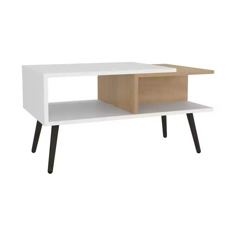 Multicolor Scandinavian Coffee Table with 2 Shelves 4 Legs White and Natural Oak