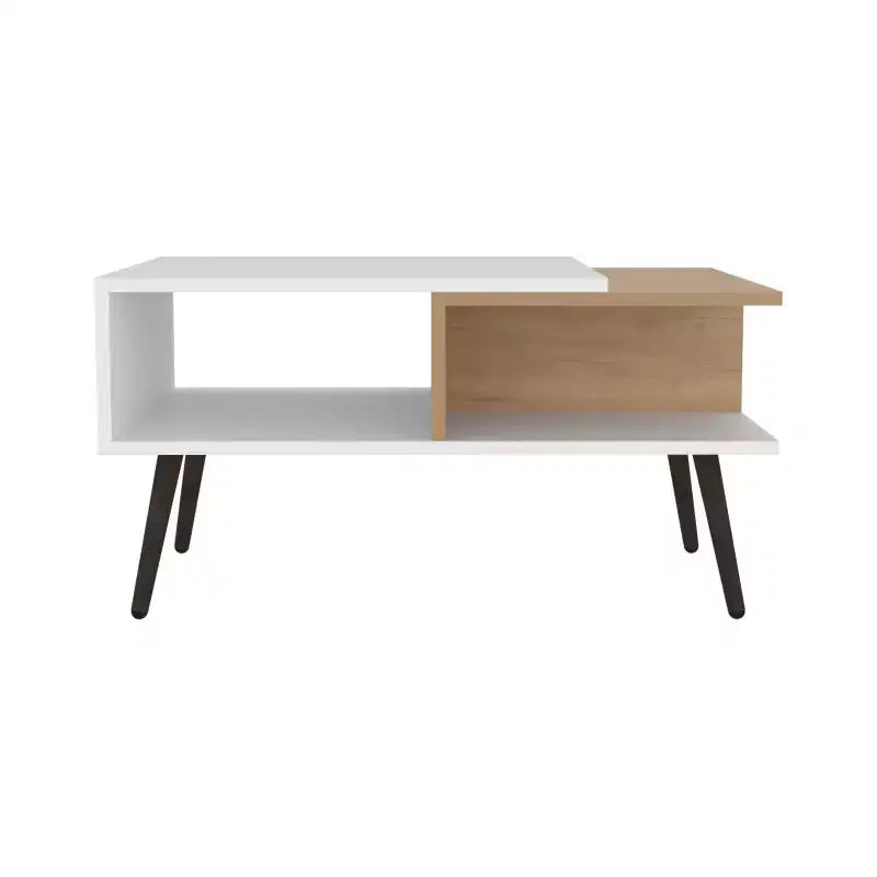Multicolor Scandinavian Coffee Table with 2 Shelves 4 Legs White and Natural Oak