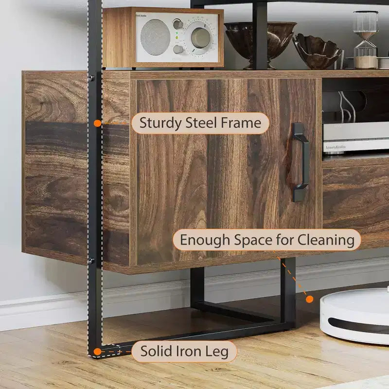 70 Inch Industrial TV Stand, Entertainment Center with Storage & Drawer for Living Room, Rustic Brown