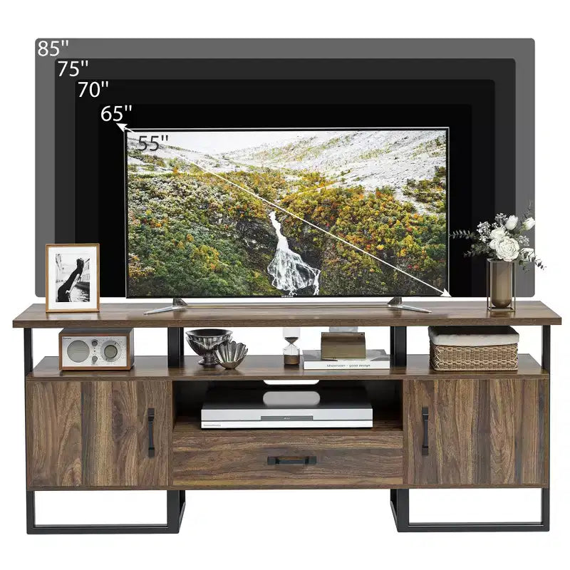 70 Inch Industrial TV Stand, Entertainment Center with Storage & Drawer for Living Room, Rustic Brown