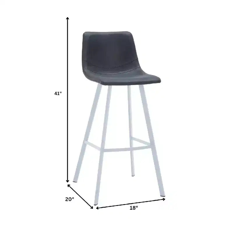 LeisureMod Elland Leather Bar Stool  Modern Counter Height Stool with White Stainless Steel Legs for Kitchen Island or Home Bar Set of 2