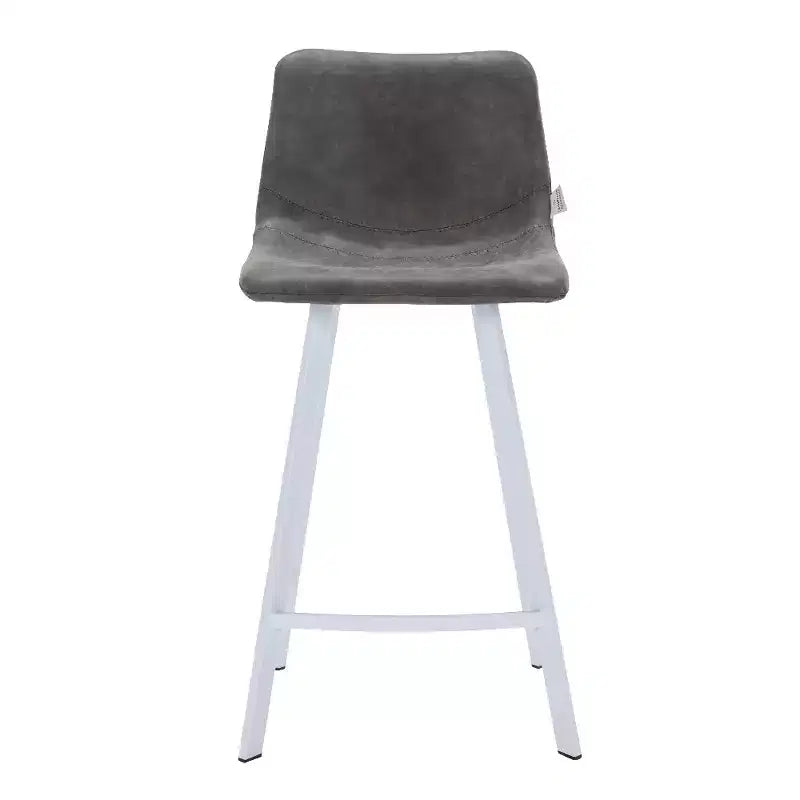 LeisureMod Elland Leather Bar Stool  Modern Counter Height Stool with White Stainless Steel Legs for Kitchen Island or Home Bar Set of 2