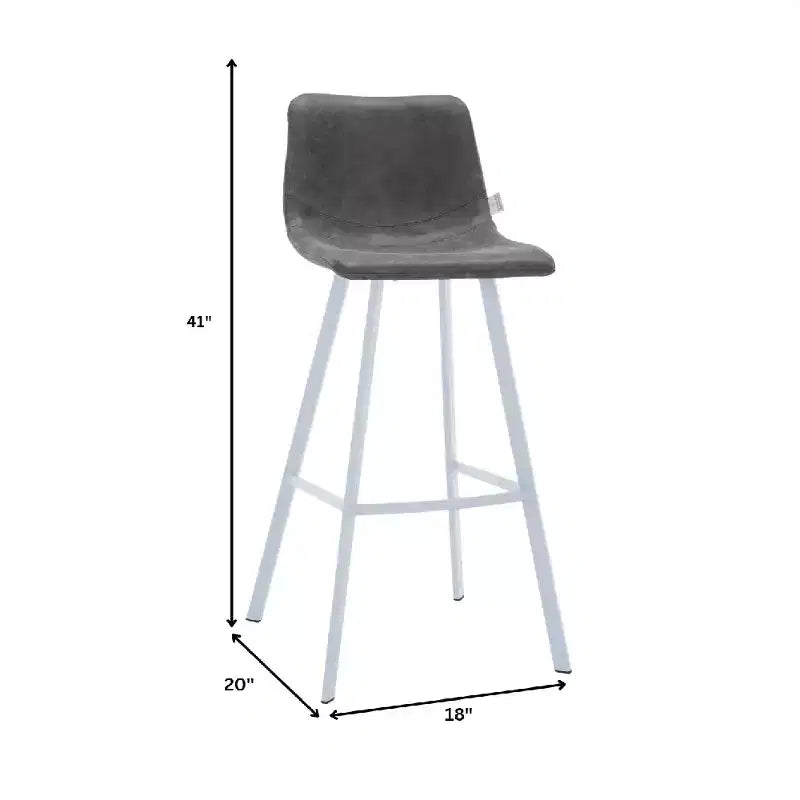 LeisureMod Elland Leather Bar Stool  Modern Counter Height Stool with White Stainless Steel Legs for Kitchen Island or Home Bar Set of 2