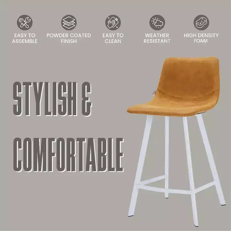 LeisureMod Elland Leather Bar Stool  Modern Counter Height Stool with White Stainless Steel Legs for Kitchen Island or Home Bar Set of 2