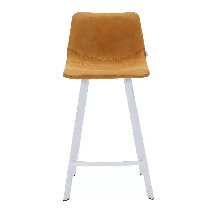 LeisureMod Elland Leather Bar Stool  Modern Counter Height Stool with White Stainless Steel Legs for Kitchen Island or Home Bar Set of 2