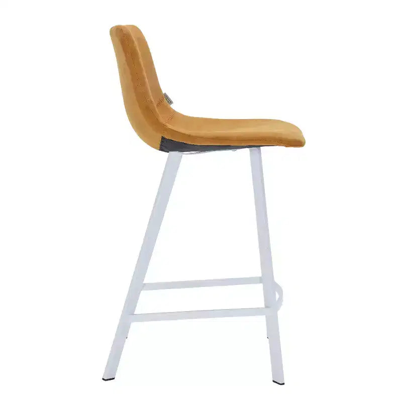 LeisureMod Elland Leather Bar Stool  Modern Counter Height Stool with White Stainless Steel Legs for Kitchen Island or Home Bar Set of 2