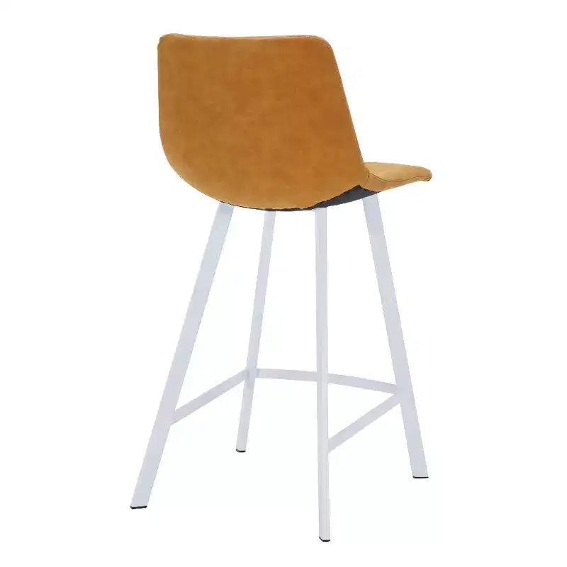 LeisureMod Elland Leather Bar Stool  Modern Counter Height Stool with White Stainless Steel Legs for Kitchen Island or Home Bar Set of 2