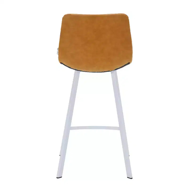 LeisureMod Elland Leather Bar Stool  Modern Counter Height Stool with White Stainless Steel Legs for Kitchen Island or Home Bar Set of 2