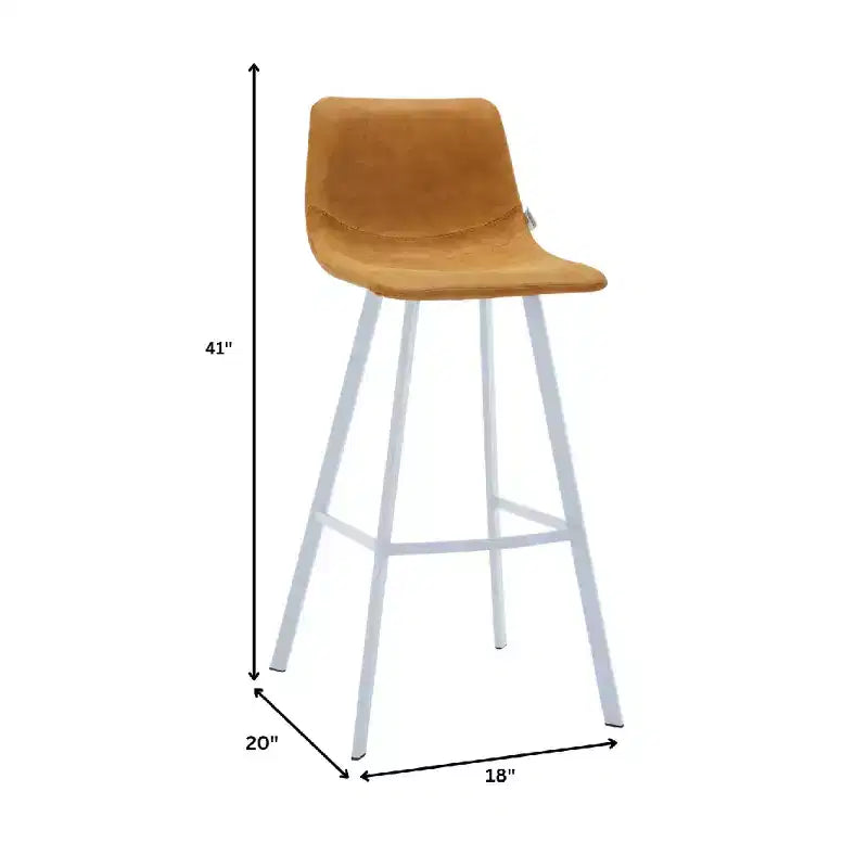 LeisureMod Elland Leather Bar Stool  Modern Counter Height Stool with White Stainless Steel Legs for Kitchen Island or Home Bar Set of 2