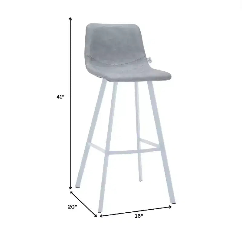 LeisureMod Elland Leather Bar Stool  Modern Counter Height Stool with White Stainless Steel Legs for Kitchen Island or Home Bar Set of 2