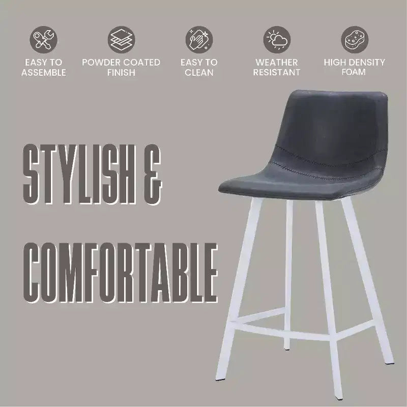 LeisureMod Elland Leather Bar Stool  Modern Counter Height Stool with White Stainless Steel Legs for Kitchen Island or Home Bar Set of 2