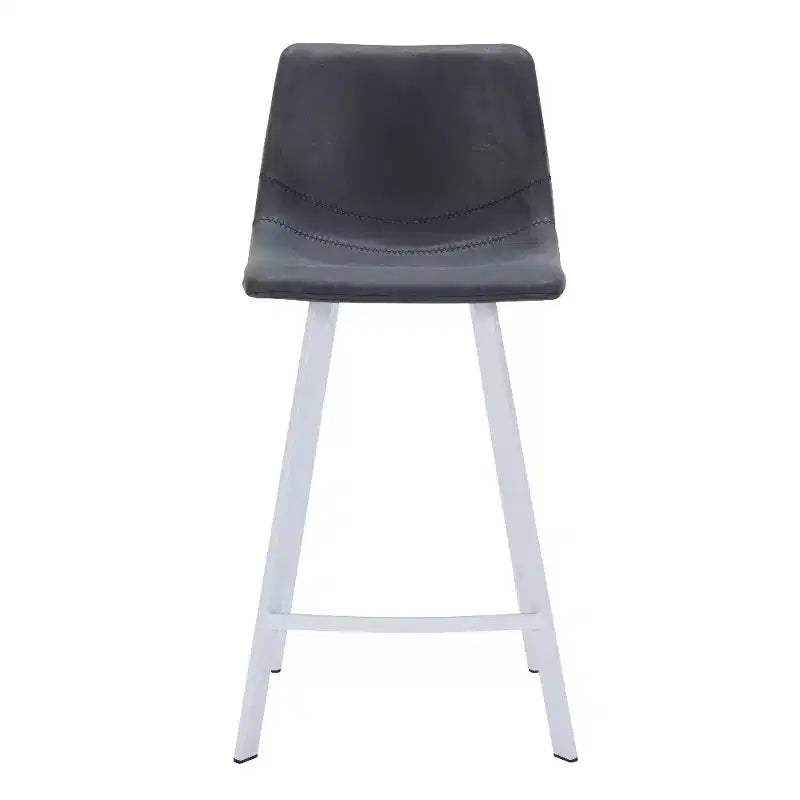 LeisureMod Elland Leather Bar Stool  Modern Counter Height Stool with White Stainless Steel Legs for Kitchen Island or Home Bar Set of 2