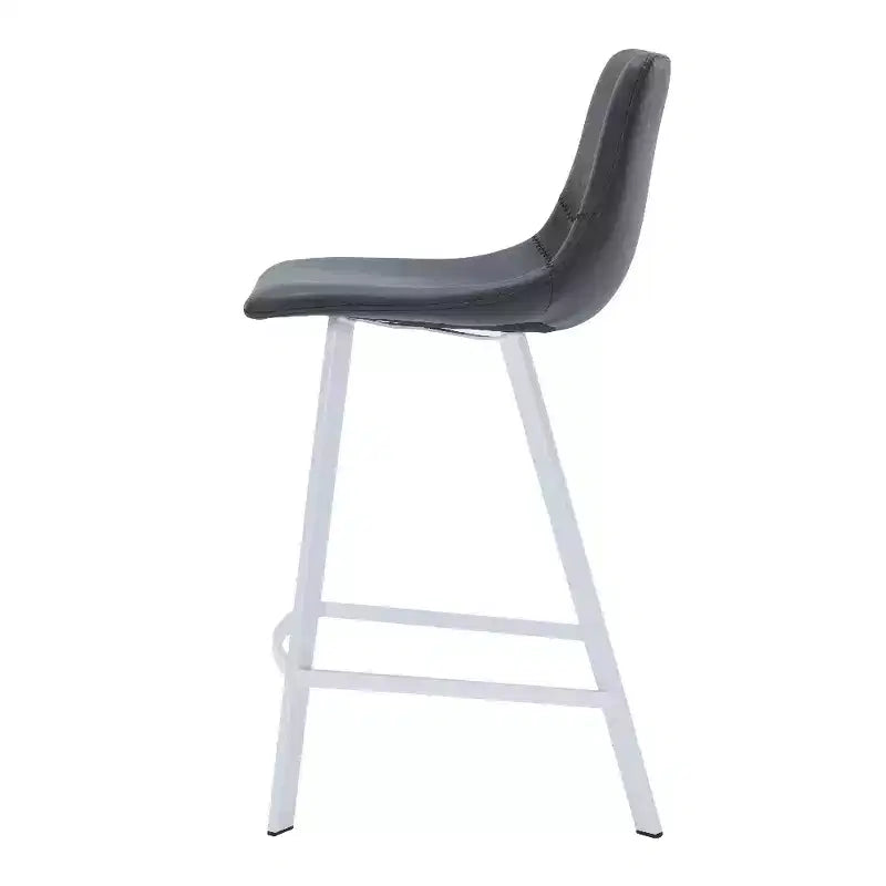 LeisureMod Elland Leather Bar Stool  Modern Counter Height Stool with White Stainless Steel Legs for Kitchen Island or Home Bar Set of 2