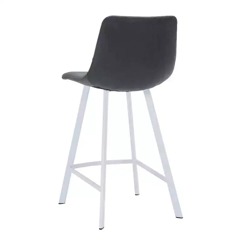 LeisureMod Elland Leather Bar Stool  Modern Counter Height Stool with White Stainless Steel Legs for Kitchen Island or Home Bar Set of 2