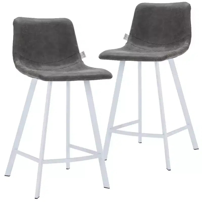 LeisureMod Elland Leather Bar Stool  Modern Counter Height Stool with White Stainless Steel Legs for Kitchen Island or Home Bar Set of 2