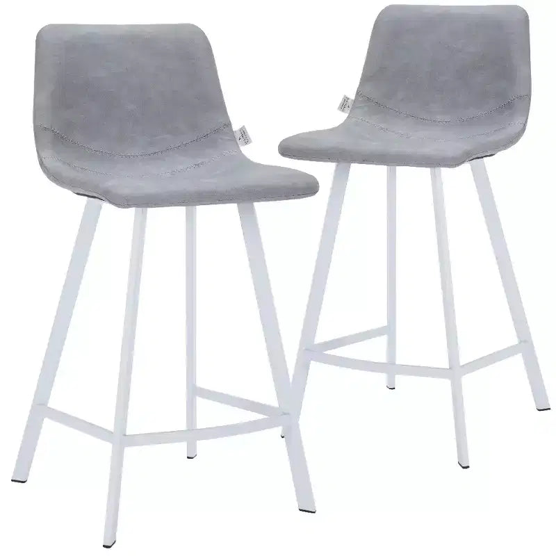 LeisureMod Elland Leather Bar Stool  Modern Counter Height Stool with White Stainless Steel Legs for Kitchen Island or Home Bar Set of 2