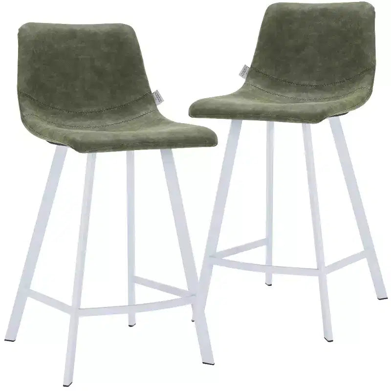 LeisureMod Elland Leather Bar Stool  Modern Counter Height Stool with White Stainless Steel Legs for Kitchen Island or Home Bar Set of 2