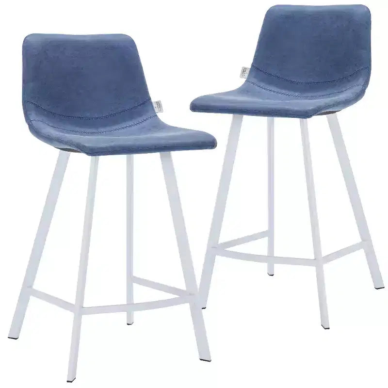 LeisureMod Elland Leather Bar Stool  Modern Counter Height Stool with White Stainless Steel Legs for Kitchen Island or Home Bar Set of 2