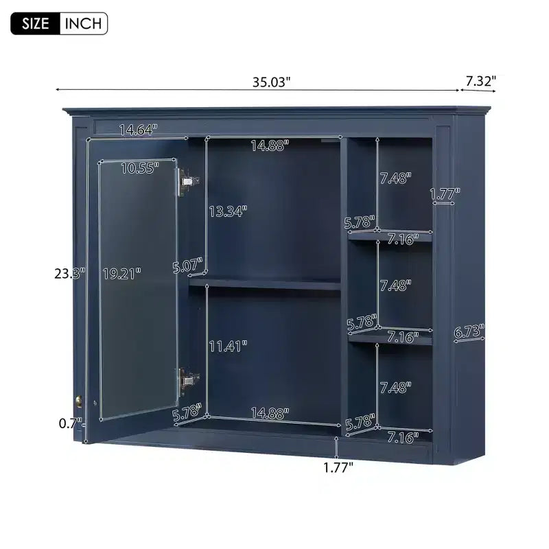 Okak Modern Wall Mounted Bathroom Cabinet with Mirror & 6 Open Shelves,Medicine Cabinet Mirror Cabinet for Bathroom
