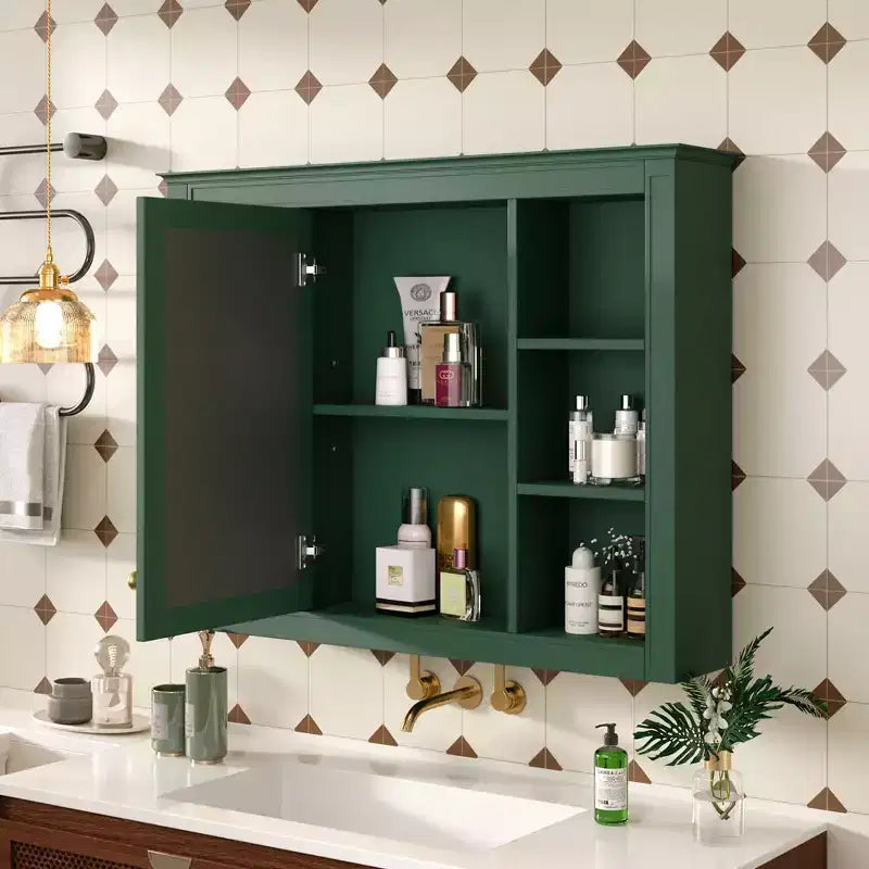 Okak Modern Wall Mounted Bathroom Cabinet with Mirror & 6 Open Shelves,Medicine Cabinet Mirror Cabinet for Bathroom