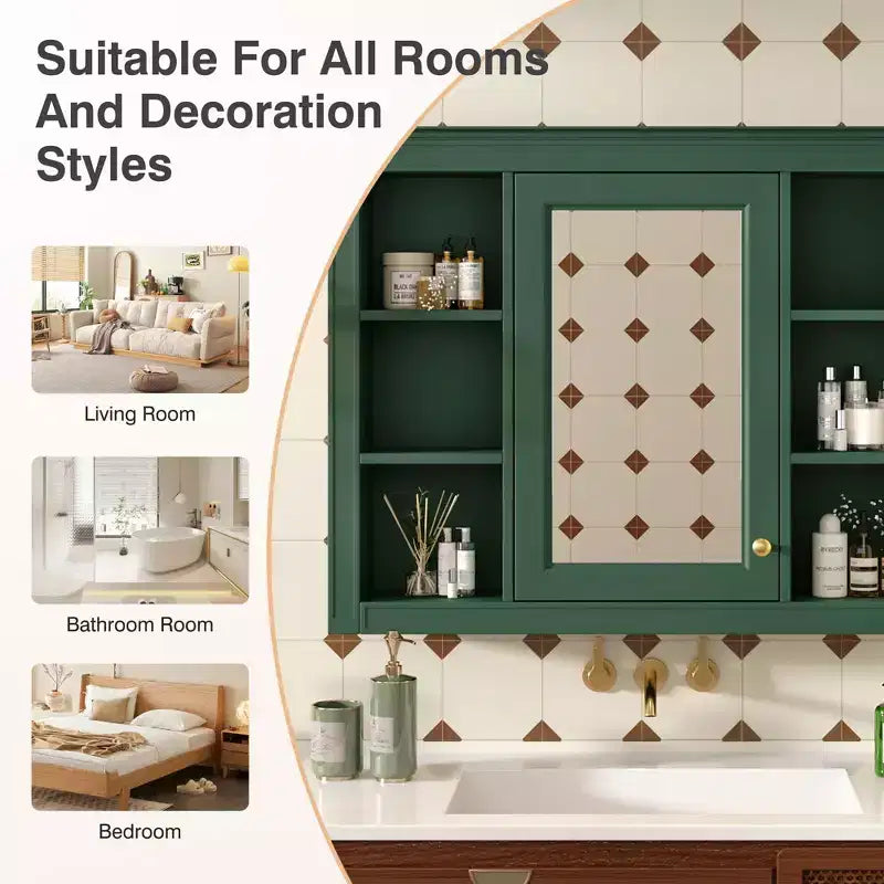 Okak Modern Wall Mounted Bathroom Cabinet with Mirror & 6 Open Shelves,Medicine Cabinet Mirror Cabinet for Bathroom