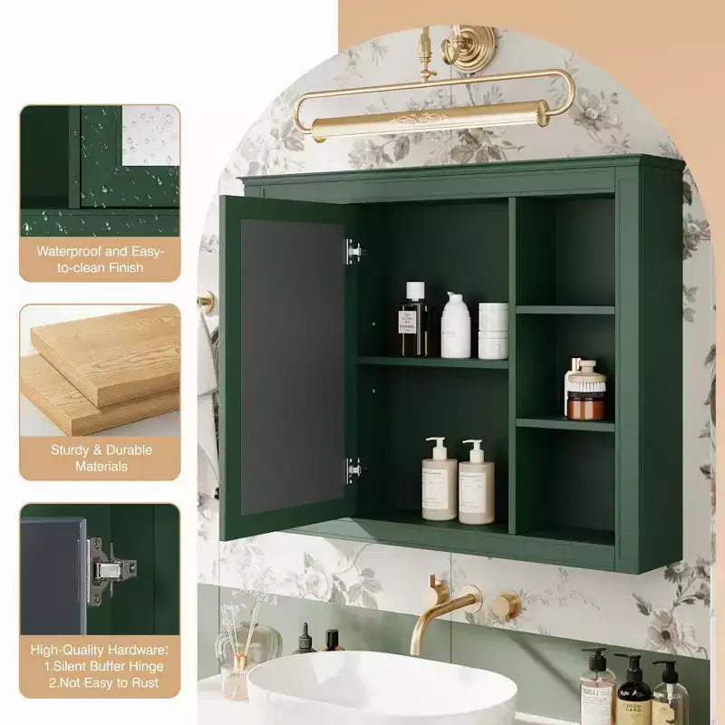 Okak Modern Wall Mounted Bathroom Cabinet with Mirror & 6 Open Shelves,Medicine Cabinet Mirror Cabinet for Bathroom