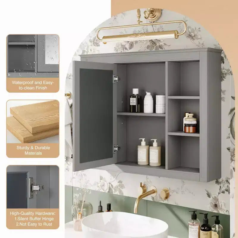 Okak Modern Wall Mounted Bathroom Cabinet with Mirror & 6 Open Shelves,Medicine Cabinet Mirror Cabinet for Bathroom