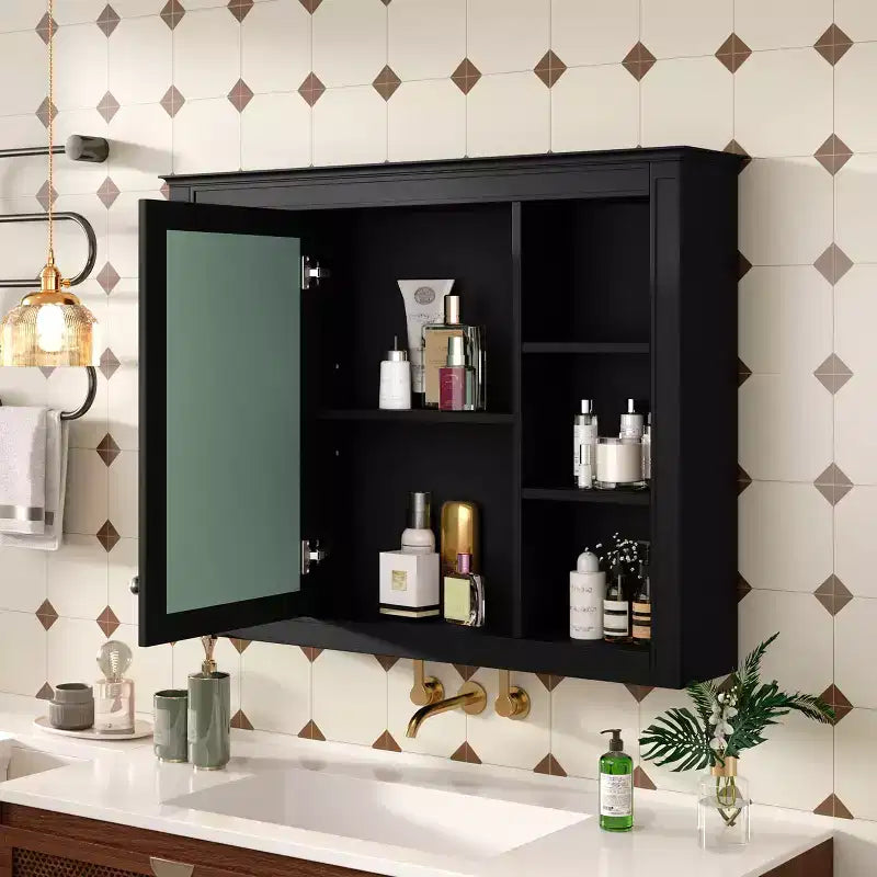 Okak Modern Wall Mounted Bathroom Cabinet with Mirror & 6 Open Shelves,Medicine Cabinet Mirror Cabinet for Bathroom
