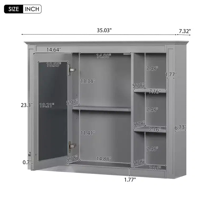 Okak Modern Wall Mounted Bathroom Cabinet with Mirror & 6 Open Shelves,Medicine Cabinet Mirror Cabinet for Bathroom
