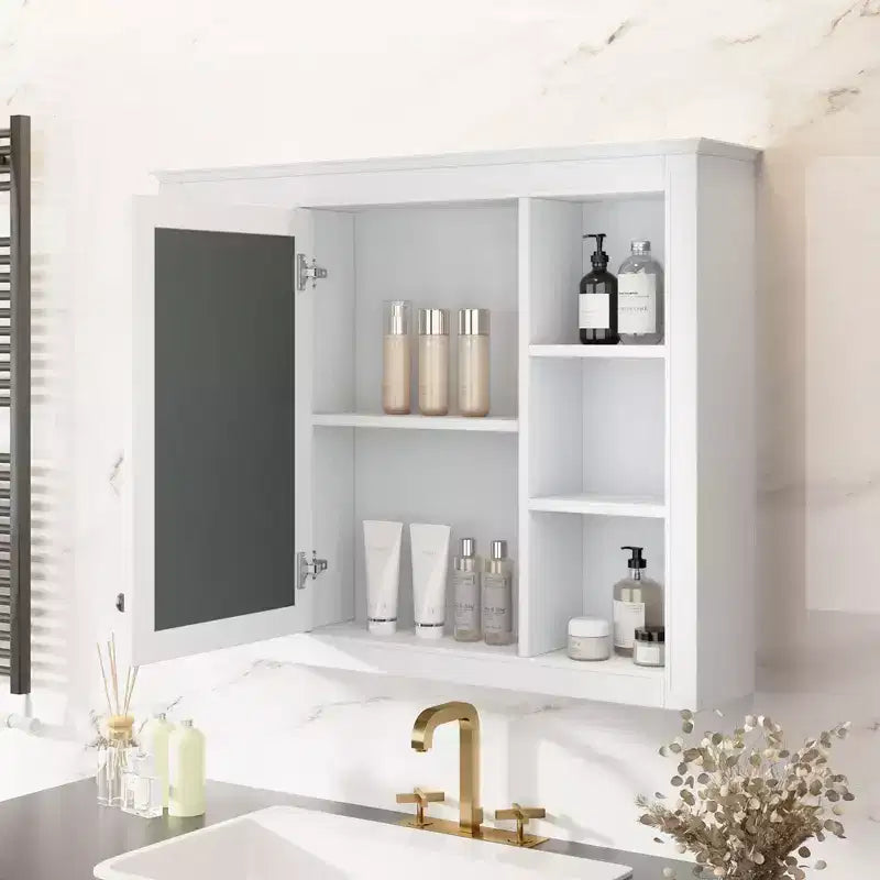 Okak Modern Wall Mounted Bathroom Cabinet with Mirror & 6 Open Shelves,Medicine Cabinet Mirror Cabinet for Bathroom