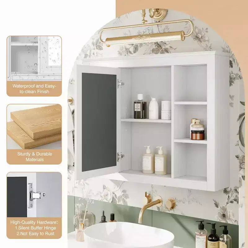 Okak Modern Wall Mounted Bathroom Cabinet with Mirror & 6 Open Shelves,Medicine Cabinet Mirror Cabinet for Bathroom