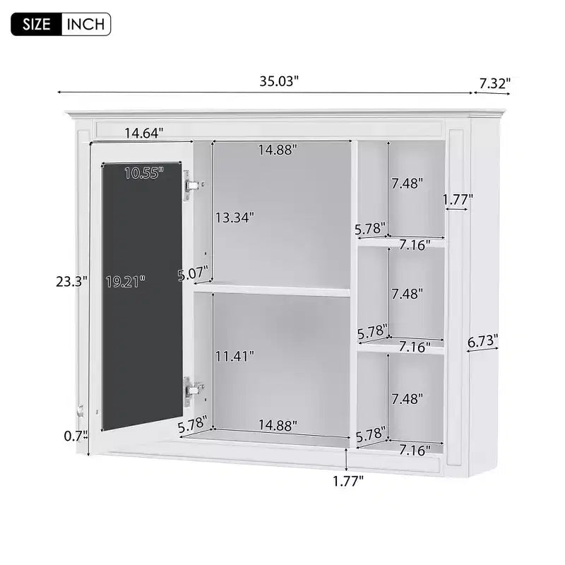 Okak Modern Wall Mounted Bathroom Cabinet with Mirror & 6 Open Shelves,Medicine Cabinet Mirror Cabinet for Bathroom