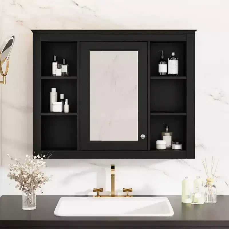 Okak Modern Wall Mounted Bathroom Cabinet with Mirror & 6 Open Shelves,Medicine Cabinet Mirror Cabinet for Bathroom