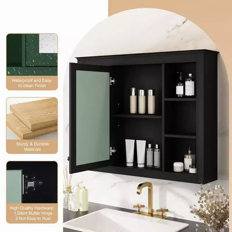 Okak Modern Wall Mounted Bathroom Cabinet with Mirror & 6 Open Shelves,Medicine Cabinet Mirror Cabinet for Bathroom