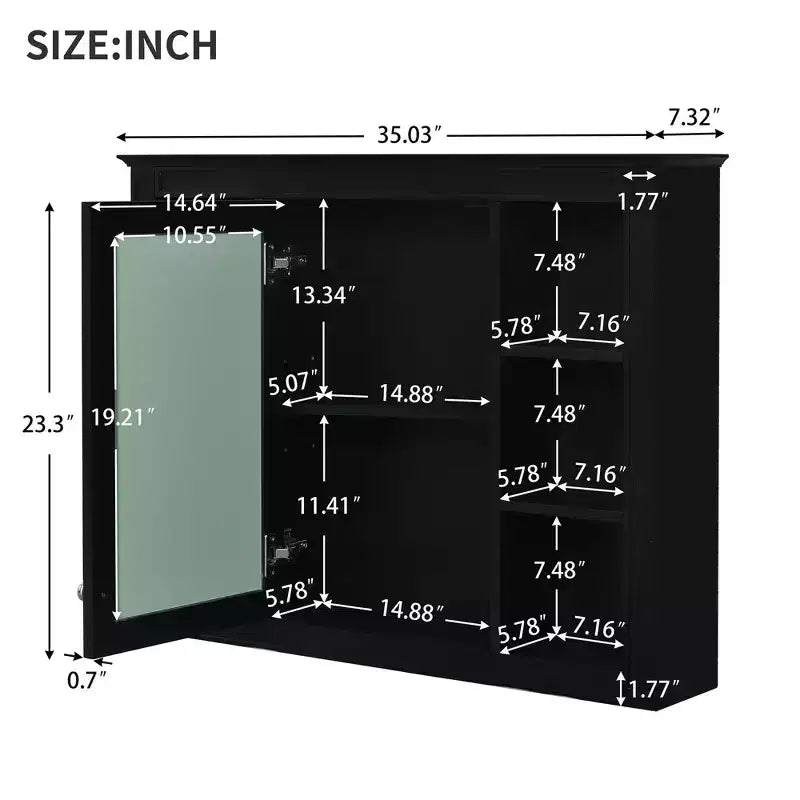 Okak Modern Wall Mounted Bathroom Cabinet with Mirror & 6 Open Shelves,Medicine Cabinet Mirror Cabinet for Bathroom