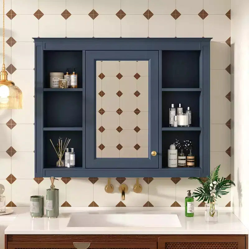 Okak Modern Wall Mounted Bathroom Cabinet with Mirror & 6 Open Shelves,Medicine Cabinet Mirror Cabinet for Bathroom