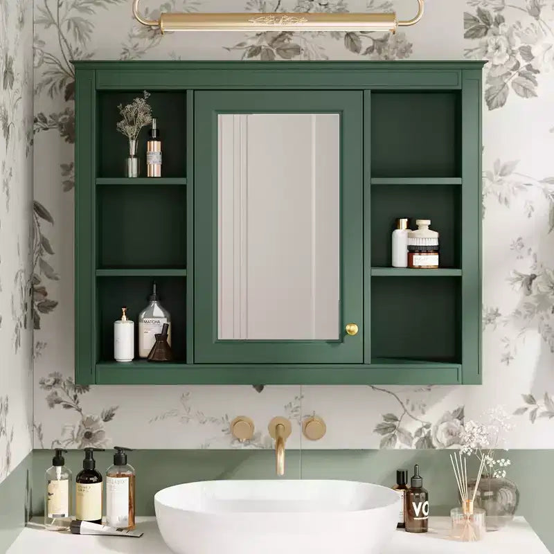 Okak Modern Wall Mounted Bathroom Cabinet with Mirror & 6 Open Shelves,Medicine Cabinet Mirror Cabinet for Bathroom