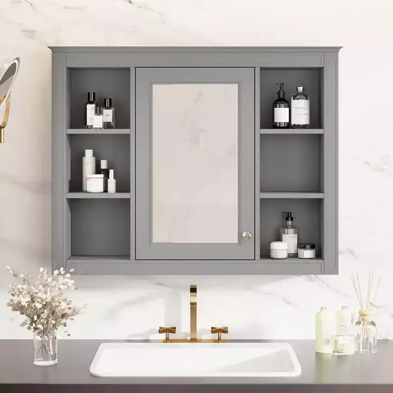 Okak Modern Wall Mounted Bathroom Cabinet with Mirror & 6 Open Shelves,Medicine Cabinet Mirror Cabinet for Bathroom