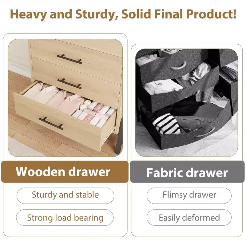 4 Dresser for Bedroom, 38.6 Inch High Dressing Table, Freestanding High Drawers with Storage Space, Wooden Wardrobe Storage Cabinet for Living Room
