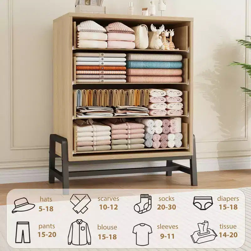 4 Dresser for Bedroom, 38.6 Inch High Dressing Table, Freestanding High Drawers with Storage Space, Wooden Wardrobe Storage Cabinet for Living Room