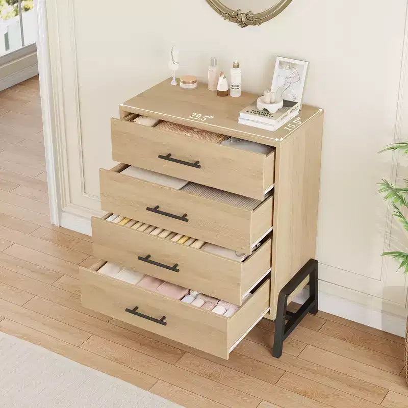 4 Dresser for Bedroom, 38.6 Inch High Dressing Table, Freestanding High Drawers with Storage Space, Wooden Wardrobe Storage Cabinet for Living Room