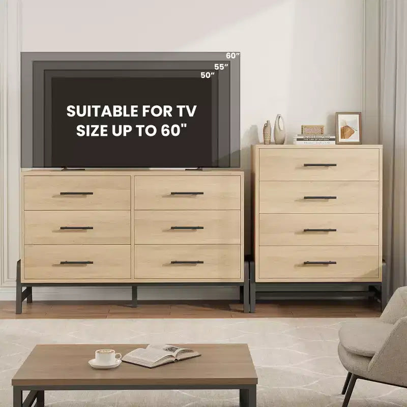 4 Dresser for Bedroom, 38.6 Inch High Dressing Table, Freestanding High Drawers with Storage Space, Wooden Wardrobe Storage Cabinet for Living Room