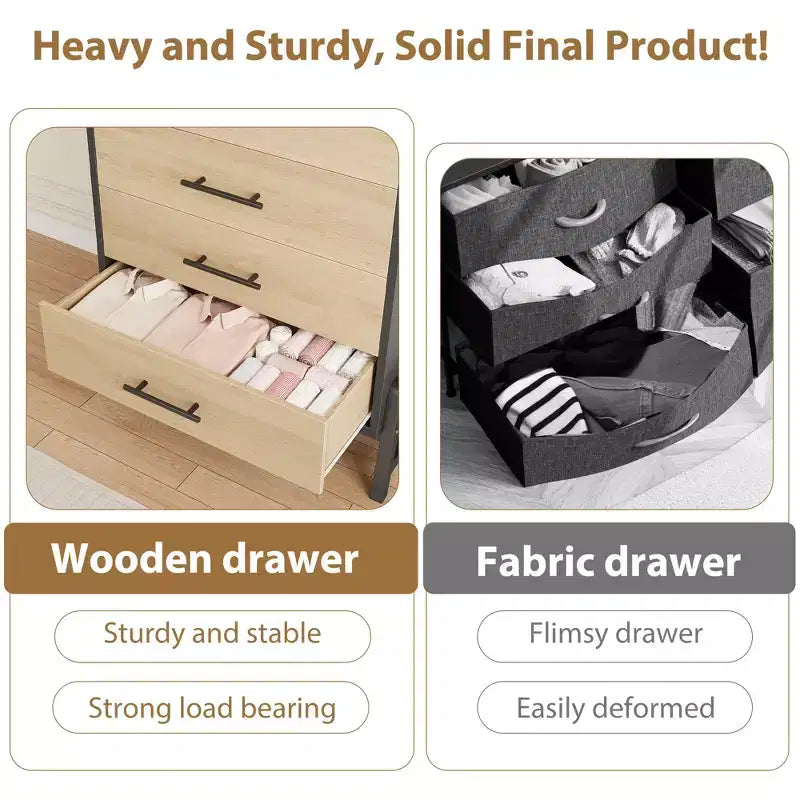 4 Dresser for Bedroom, 38.6 Inch High Dressing Table, Freestanding High Drawers with Storage Space, Wooden Wardrobe Storage Cabinet for Living Room