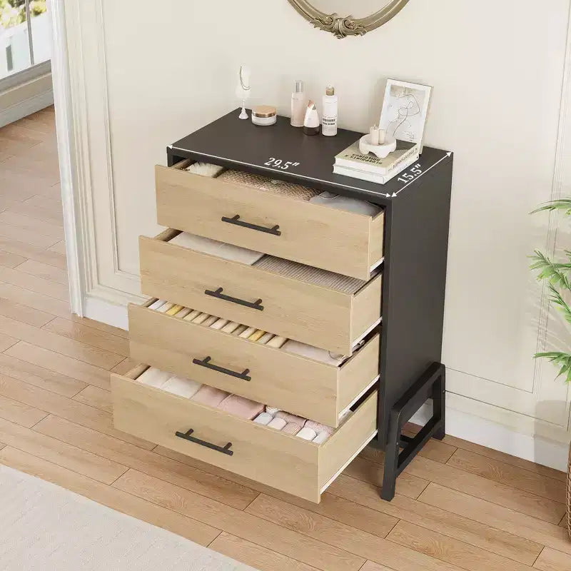 4 Dresser for Bedroom, 38.6 Inch High Dressing Table, Freestanding High Drawers with Storage Space, Wooden Wardrobe Storage Cabinet for Living Room