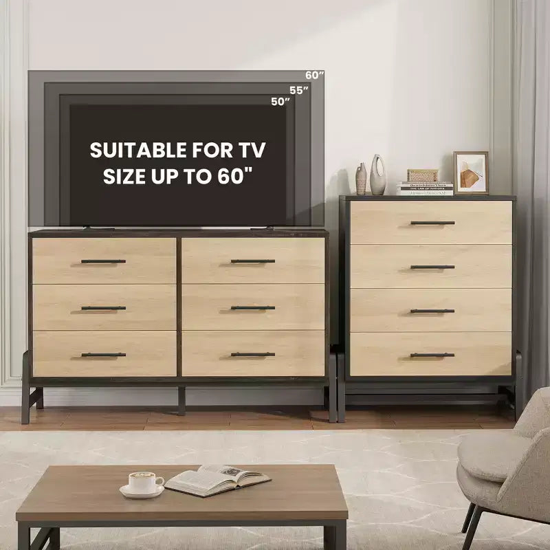 4 Dresser for Bedroom, 38.6 Inch High Dressing Table, Freestanding High Drawers with Storage Space, Wooden Wardrobe Storage Cabinet for Living Room