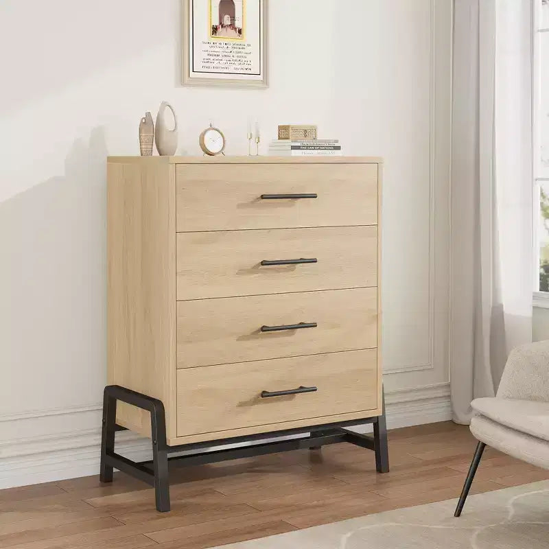 4 Dresser for Bedroom, 38.6 Inch High Dressing Table, Freestanding High Drawers with Storage Space, Wooden Wardrobe Storage Cabinet for Living Room