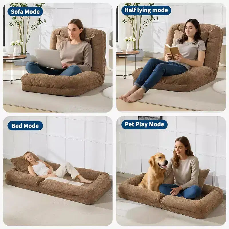 Human Dog Bed for Adult, Comfy Lazy Sofa Bed with 2 Pillows & 5 Adjustable Position, Chenille Upholstered Lounge Chair for Living Room Bedroom